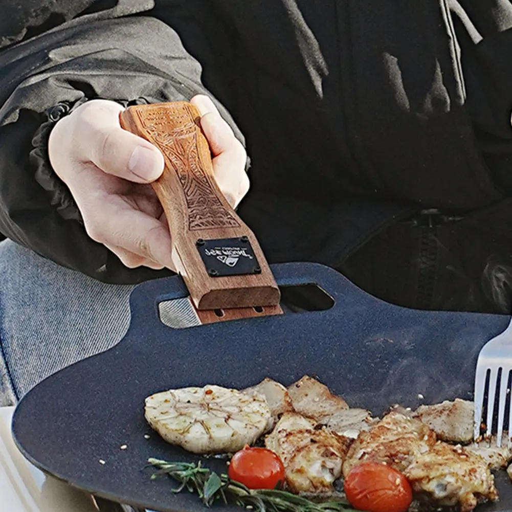Camping Cooking Tray - Outdoor Natural Wood Grill Pan Handle