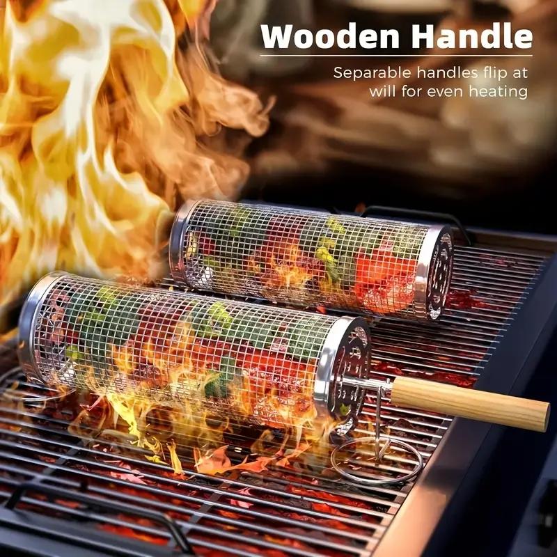 Camping Cooking Basket - Stainless Steel BBQ Grill Basket, Round