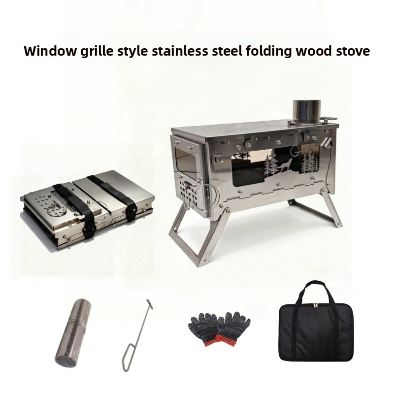 Camping Cooking Grate - Stainless Steel Foldable Portable Wood Stove