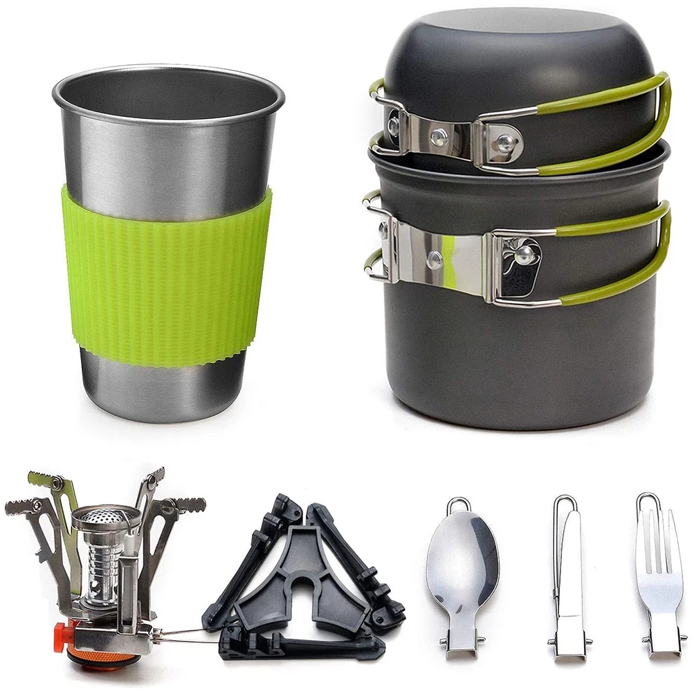 Camping Cooking Kitchen Set - Camping Cookware Kit with Stove Outdoor