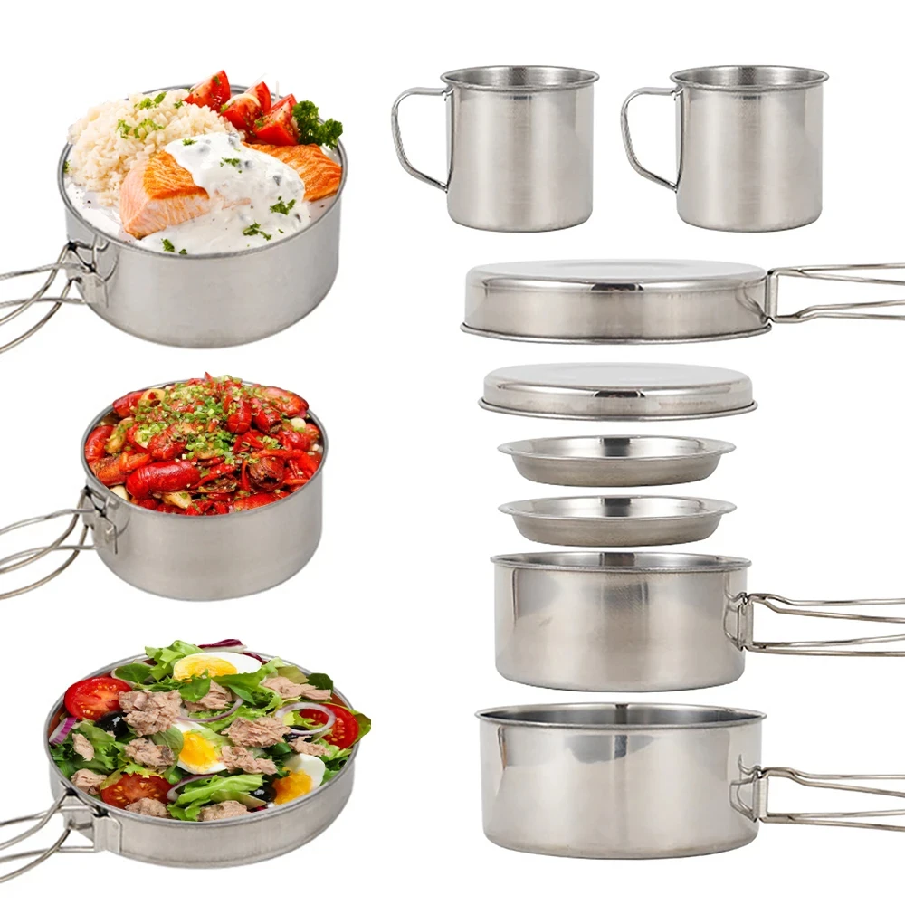 8pcs/Set Camping Cookware Mess - Camping Cooking Hot Plate ulasan dan harga