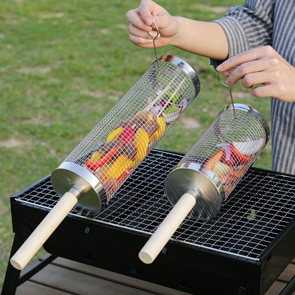 Stainless Steel Rolling BBQ Gr - Camping Cooking Basket ulasan dan harga