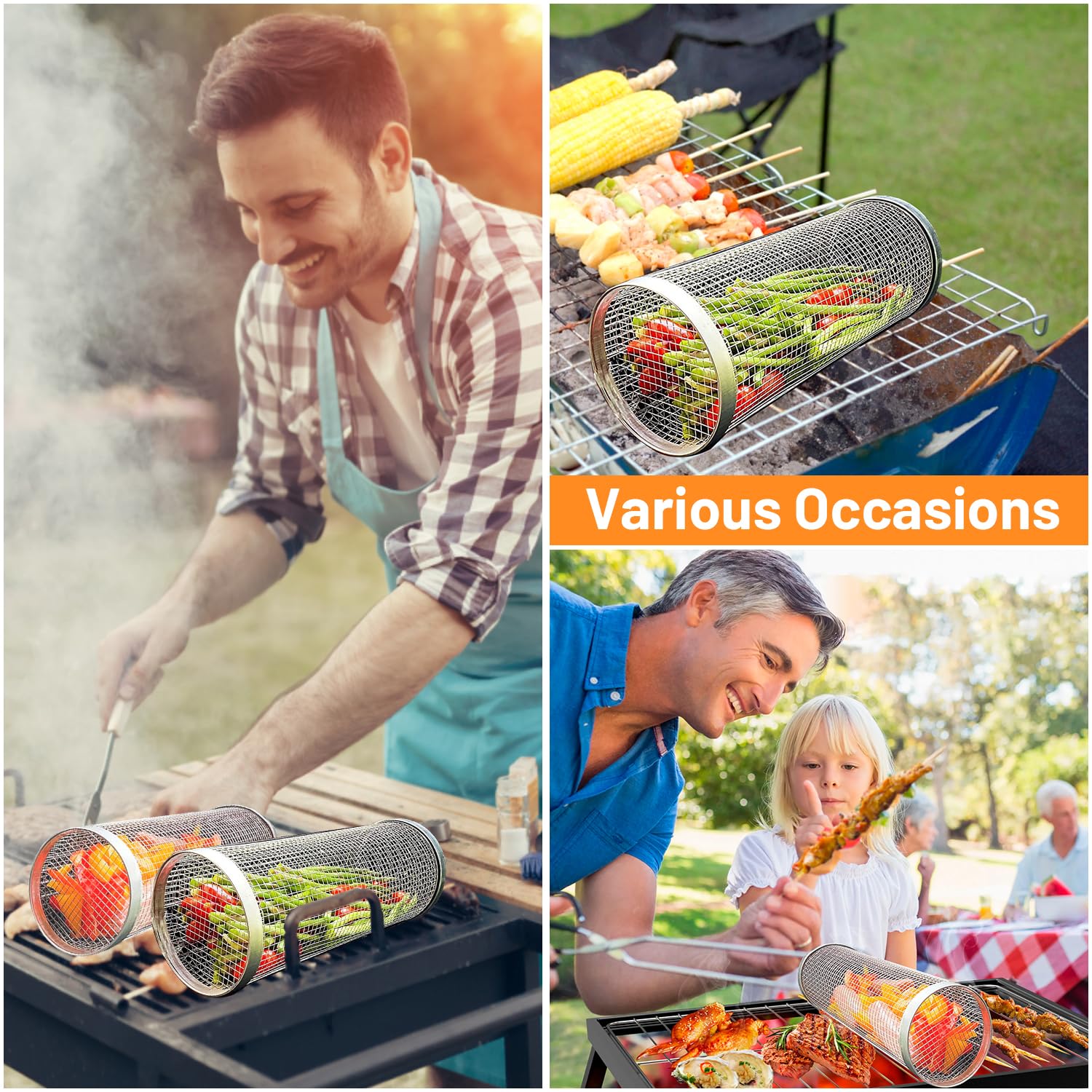 2 Pieces Rolling Grilling Bask - Camping Cooking Basket ulasan dan harga