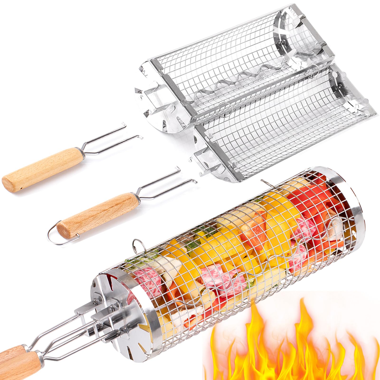 BUYYES Rolling Grill Basket BB - Camping Cooking Basket ulasan dan harga